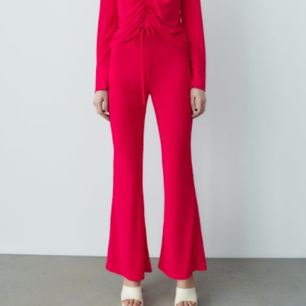 Zara hot pink fuchsia wide straight leg flowy pants NWT